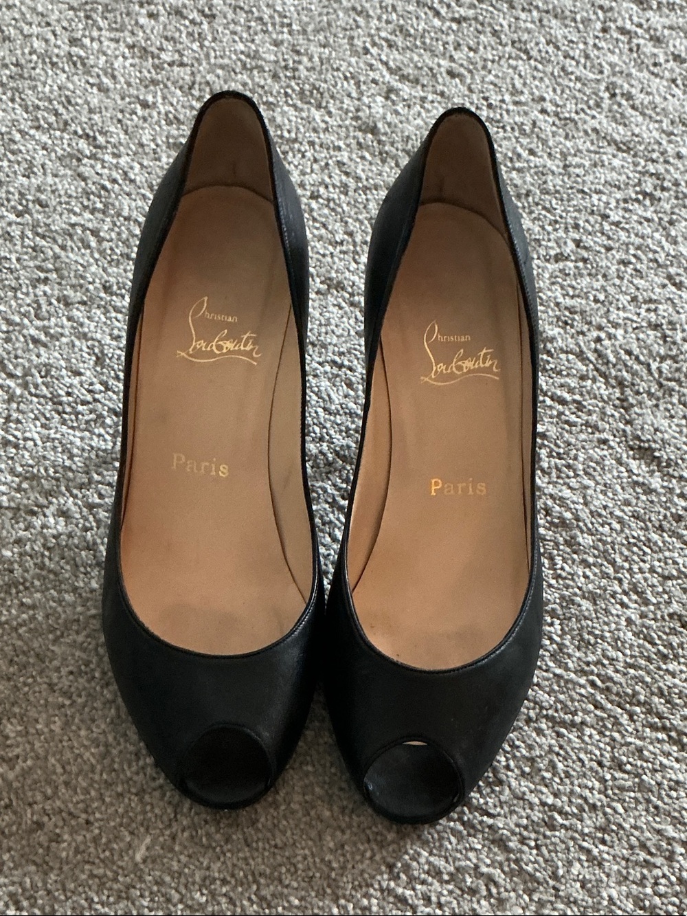 Christian Louboutin Black Peep-Toe Leather Pumps (Materna)